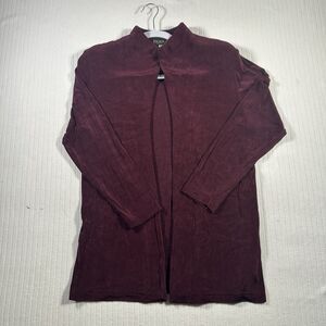 Picadilly Women Small Burgundy Slinky Micro Rib Open Front Travel Cardigan